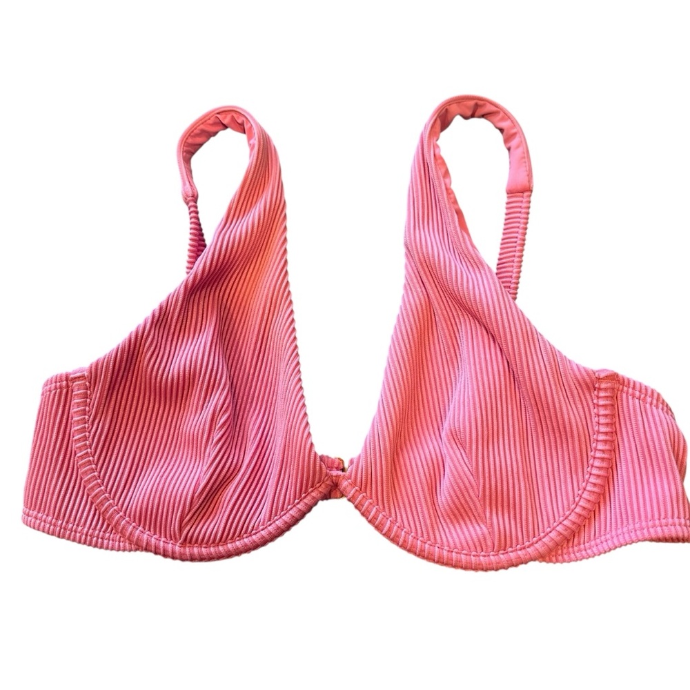Cabana del Sol Two Piece Pink Ribbed Bikini, Medium - Picture 5 of 8